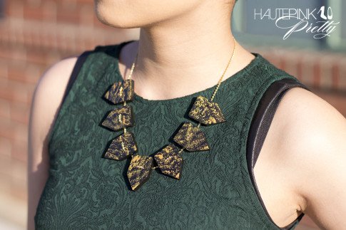 An Dyer wearing Zara Emerald Brocade Peplum Top, Vivienne Kelly Khloe Necklace