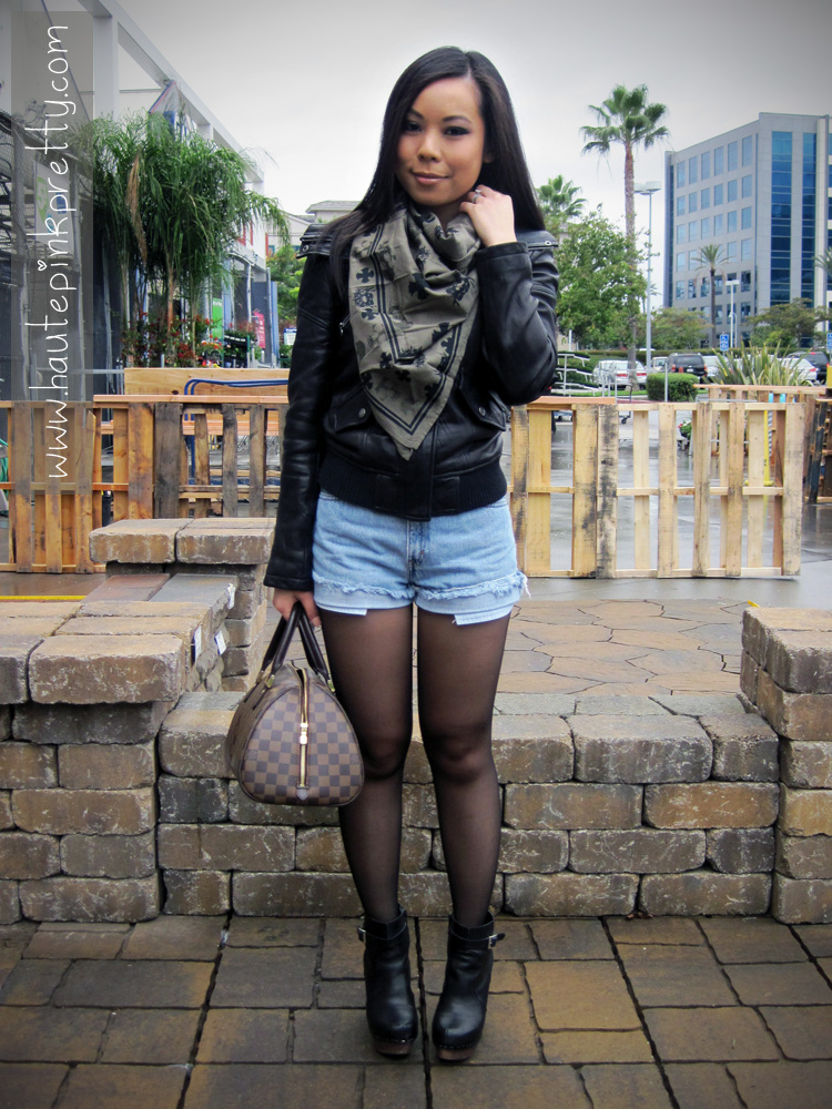 Stormy: Leather Moto Jacket with Louis Vuitton Scarf and Gray Denim -  Meagan's Moda in 2023